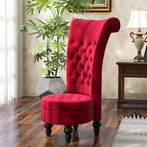 Red velvet high on sale back chair